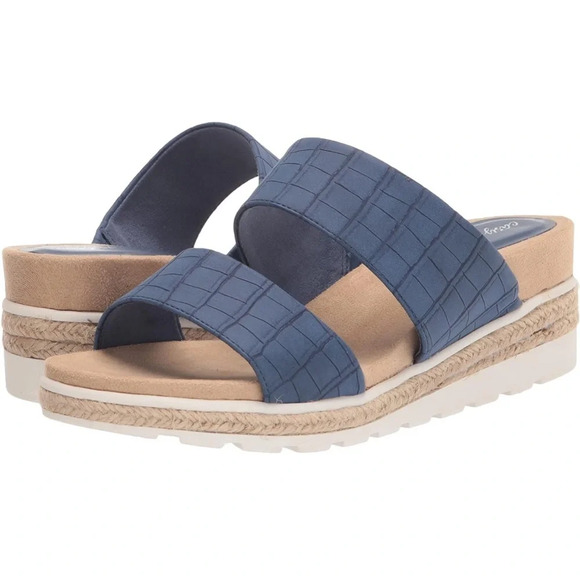 Easy Street Women’s Blue Maryann Faux Leather Embossed Wedge Rope Heels Size 12 - Picture 4 of 9